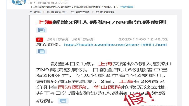 辟謠!上海新增3例感染H7N9禽流感病例